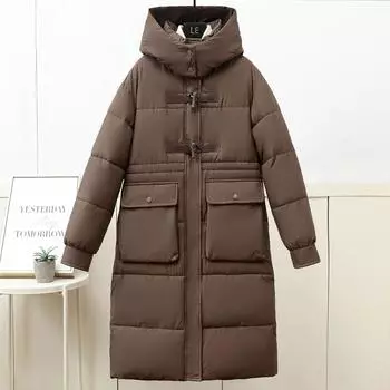 Женская зимняя теплая куртка с пушистым капюшоном, длинная винтажная куртка, повседневная зимняя куртка 3XL