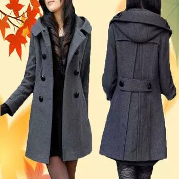 Женская зимняя теплая приталенная шерстяная куртка с длинным рукавом и капюшоном большого размера 4XL чёрный