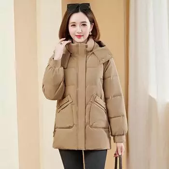 Женская зимняя теплая пуховая куртка однотонного цвета с капюшоном, зимнее теплое пальто больших размеров 3XL