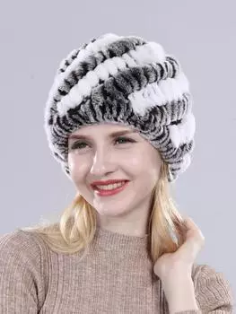 Женская зимняя теплая шапка из натурального меха кролика Рекс, зимняя шапка, зимние шапки для женщин и девочек, вязаные шапки из натурального меха, шапки-бини из натурального пуха Good elasticity кофейный