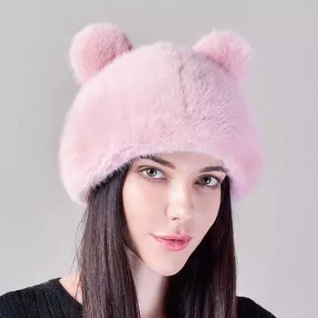Женская зимняя теплая шапка-ушанка с имитацией меха норки, женские осенние и зимние комплекты женских шапок с искусственными волосами, уши панды, милые one size