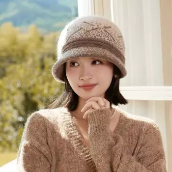 Женская зимняя теплая стильная универсальная модная шапка-берет с защитой от холода и ушей, шерстяная шапка для мам среднего и пожилого возраста One Size кофейный