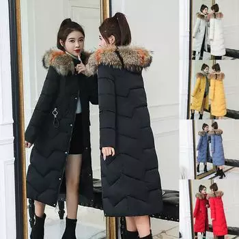 Женская зимняя теплая толстая теплая тонкая куртка с капюшоном, длинное пальто M