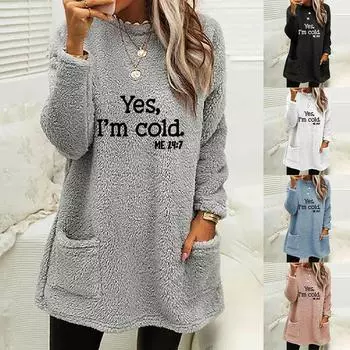 Женская зимняя теплая толстовка с пушистым мехом, джемпер с капюшоном, пуловер с карманом, топ