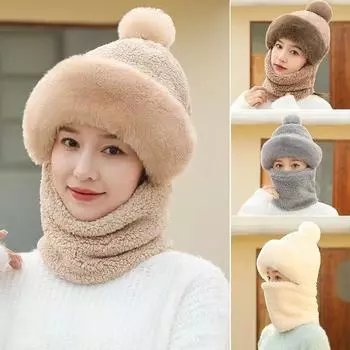 «Женская зимняя теплая велосипедная шапка с ветрозащитной маской и толстым бархатным воротником»