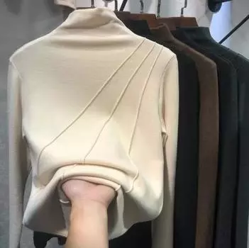 Женская зимняя теплая водолазка, пуловеры, толстая бархатная рубашка для женщин, осенне-зимняя одежда, бархатная теплая блузка XXXXL чёрный