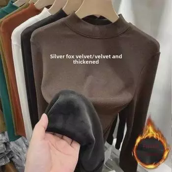 Женская зимняя теплая водолазка с длинными рукавами из серебристого бархата Silver Fox Slim Fit Top XL