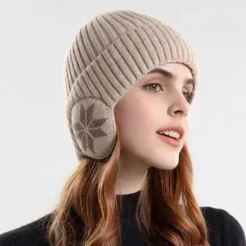 Женская зимняя теплая вязаная шерстяная шапка, плюшевая утолщенная шапка, уличная велосипедная защитная шапка для ушей One Size чёрный