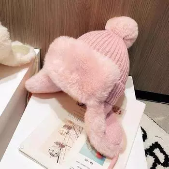 Женская зимняя толстая уличная теплая шапка с ушками, ультра-толстая супермягкая ветрозащитная вязаная зимняя лыжная шапка бежевый