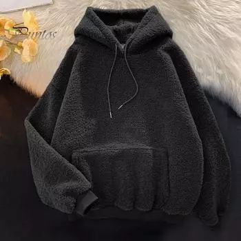 Женская зимняя толстовка с капюшоном из плотного флиса с эластичными манжетами, с длинными рукавами и большим карманом, сохраняющая тепло, спортивная толстовка для поездок на работу и обратно M