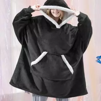 Женская зимняя толстовка с капюшоном из плотного кораллового флиса с капюшоном, большой размер, длинный рукав, большой карман, парная пижама, домашняя одежда, халат, термоодежда для сна, удобное одеяло красный