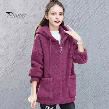 Женская зимняя толстовка с капюшоном из толстого флиса с завязками на шнурке, верхняя одежда с длинными рукавами, застежка-молния, ветрозащитный кардиган, куртка с карманами M чёрный