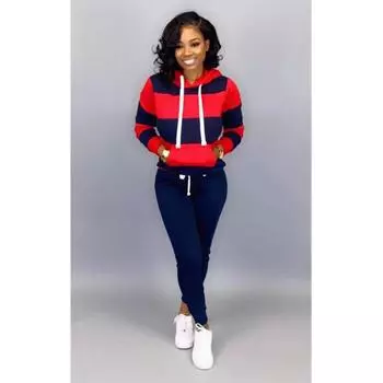 Женская зимняя толстовка с капюшоном, комплект из 2 предметов: толстовка с капюшоном и брюки 5XL