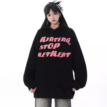 Женская зимняя толстовка с капюшоном в уличном стиле с круглым вырезом и буквами, повседневная мода Harajuku, черный свободный пуловер Pull Femme L чёрный