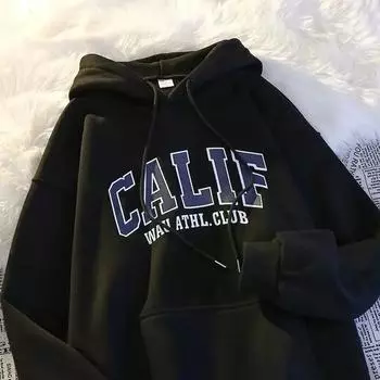 Женская зимняя толстовка с принтом, пуловеры с капюшоном, корейская мода, свободные повседневные толстовки, флисовый пуловер, женская одежда S