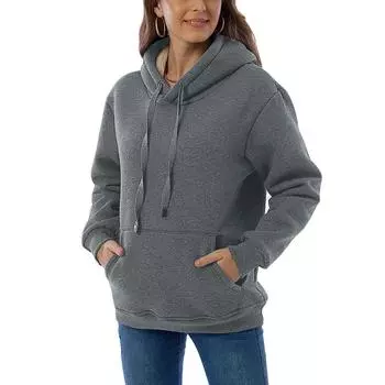 Женская зимняя толстовка, женская теплая спортивная толстовка с капюшоном и карманами из овечьего флиса, куртка S чёрный