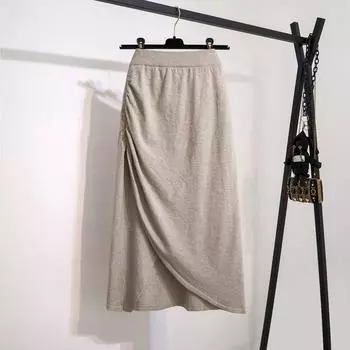 Женская зимняя юбка большого размера, новая, для полных, ММ, высокого класса и модная, вязаная, миди, с нерегулярным разрезом M