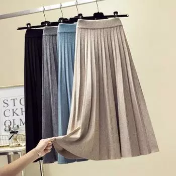 Женская зимняя юбка, однотонная плиссированная мягкая юбка трапециевидной формы с высокой талией, теплая, с большим подолом и эластичной резинкой на талии, женская осенняя юбка, женская одежда серый
