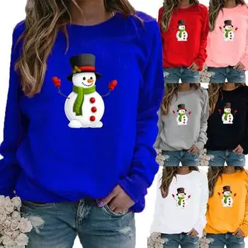 Женская зимняя удобная спортивная футболка с круглым вырезом и принтом, повседневные топы больших размеров с длинными рукавами, толстовка, свитер с принтом, пуловер XS белый