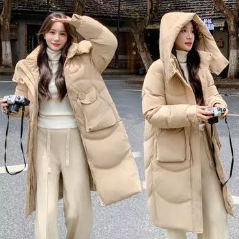 Женская зимняя утепленная куртка с капюшоном, средней и длинной длины, на хлопковой подкладке, модная женская куртка с хлопковой подкладкой M белый