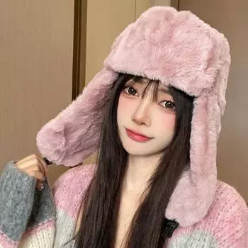 Женская зимняя утепленная шапка-бини, ушанка, пилотная шапка, женская трендовая шапка-бомбер, регулируемая белый