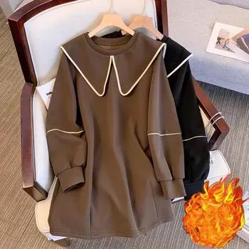 Женская зимняя утепленная толстовка-пуловер с подкладкой, большого размера, свободная, теплая, с длинным рукавом, с отворотом 4XL