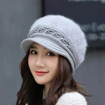 Женская зимняя утепленная вязаная шапка с капюшоном, однотонный берет в стиле темперамент бежевый