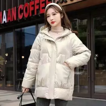 Женская зимняя утолщенная куртка с капюшоном, женская блестящая пуховая куртка средней длины XL