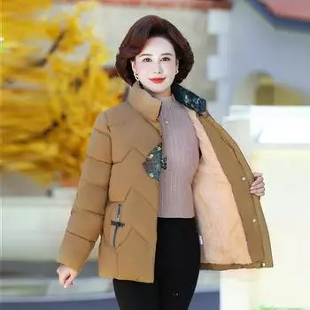 Женская зимняя утолщенная теплая куртка средней длины с вышивкой, свободная теплая куртка 5XL