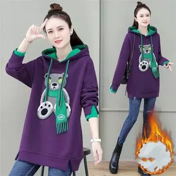 Женская зимняя утолщенная толстовка с капюшоном, симпатичная толстовка с рисунком 3XL