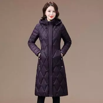 Женская зимняя утолщенная тонкая хлопковая куртка, однотонное платье средней длины для мам, темпераментная хлопковая куртка XL