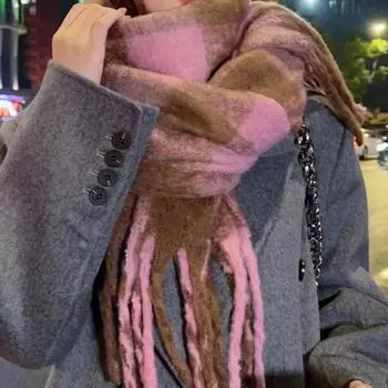 Женская зимняя утолщенная универсальная кашемировая шаль, теплый однотонный шарф