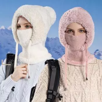 Женская зимняя велосипедная балаклава со встроенным шарфом, толстая теплая эластичная ветрозащитная велосипедная защитная шапка для лица с полной защитой от холодной погоды для катания на лыжах белый