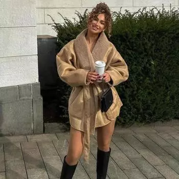 Женская зимняя винтажная длинная куртка из искусственного меха, модные теплые парки, женская верхняя одежда S хаки