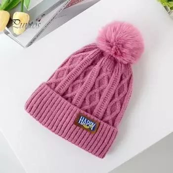 Женская зимняя вязаная шапка из утолщенного плюша с декором в виде мяча, теплая, нескользящая, ветрозащитная, однотонная, высокоэластичная, для защиты ушей, для велоспорта, катания на лыжах, шапочка-бини пурпурно красный