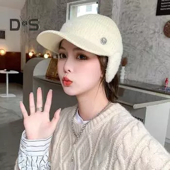 Женская зимняя вязаная шапка с длинными полями, толстая ветрозащитная, с пустым верхом, защита ушей, сохраняющая тепло, эластичная шапка для улицы, шапка с козырьком для улицы чёрный