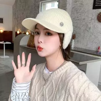 Женская зимняя вязаная шапка с длинными полями, толстая ветрозащитная, с пустым верхом, защита ушей, сохраняющая тепло, эластичная шапка для улицы, шапка с козырьком для улицы бежевый