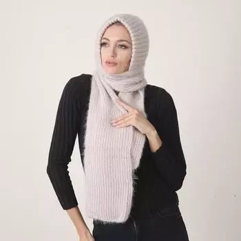 Женская зимняя вязаная шапка с капюшоном, шарф, толстая теплая уличная стильная шапка-шарф, женские осенние головные уборы, модные эластичные шапочки для девочек high elastic розовый