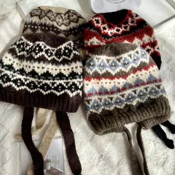 Женская зимняя вязаная шапка в стиле Fel Island, ретро-балаклава, шапка-мешок, теплая защитная шерстяная шапка, модная one size