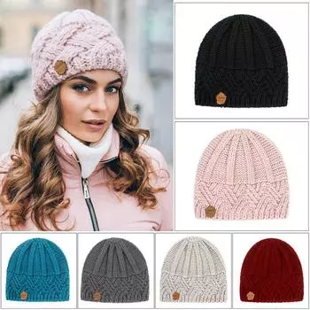 Женская зимняя вязаная толстая эластичная шапка-бини для скейтбординга, теплая шапка чёрный