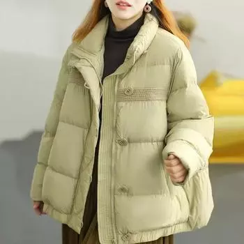 Женская зимняя высококачественная короткая куртка-пуховик с большим свободным воротником, белая куртка на утином пуху M чёрный