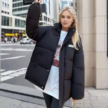ЖЕНСКАЯ и женская хлопковая куртка одинакового размера, короткая хлопковая куртка большого размера, свободная и утолщенная хлопковая куртка M чёрный