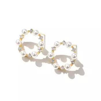 Женские 1 пара модных милых блестящих циркониевых серег золотого цвета, серьги-кольца для женщин, модные ювелирные изделия с жемчугом и кругами