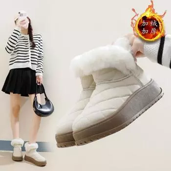 Женские 2024 новые женские зимние кашемировые утолщенные толстые подошвы короткие хлопковые туфли 35 коричневый