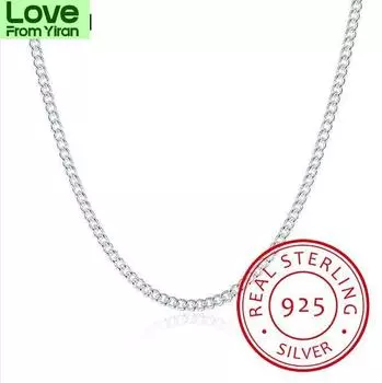 Женские 2 мм боковые цепочки из стерлингового серебра 925 пробы 16 \ 18 \ 20 \ 22 \ 24 \ короткие длинные подвески ожерелья Colar De Prata 50cm