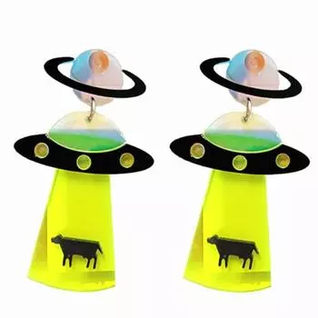 Женские акриловые серьги с НЛО, космический корабль, инопланетянин, вечерние ювелирные аксессуары, подарок