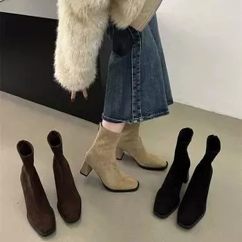 Женские эластичные ботильоны, модные, элегантные, современные, тонкие, короткие, осенне-зимние, на молнии сзади, обувь 35