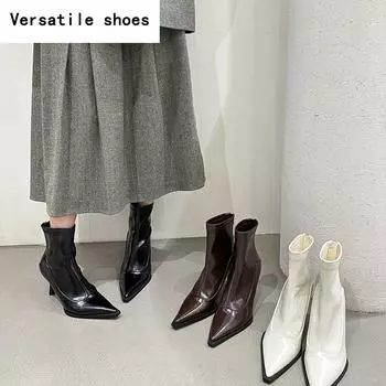 Женские эластичные ботильоны с острым носком, модные элегантные туфли для выпускного вечера на высоком каблуке, женские современные короткие ботильоны 35