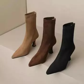 Женские эластичные ботильоны, сексуальные короткие туфли с острым носком, модные вечерние носки на высоком каблуке-шпильке Botas Botas De Mujer 2024 34 чёрный