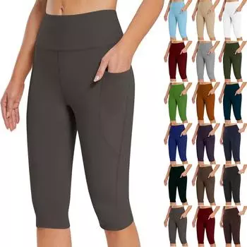 Женские эластичные брюки 3/4 с высокой талией, повседневные брюки-капри с широкими штанинами для активного отдыха, брюки с карманами L